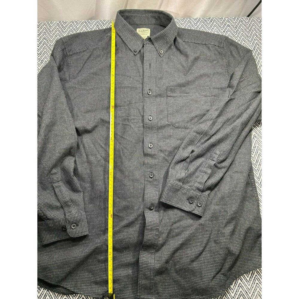 L.L. Bean Men's Gray Houndstooth Button-Down Shirt XL  100% Cotton Flannel